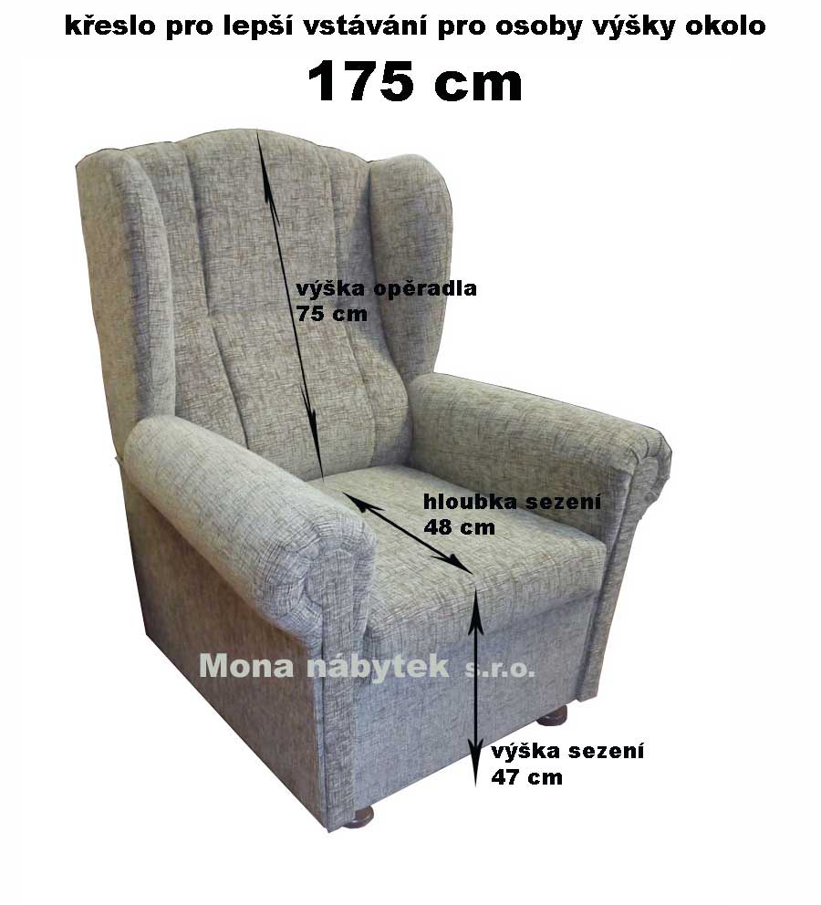 křeslo ušák CI pro osoby 175 cm, sedák: výška 47 cm, hloubka 48 cm, Art 16342